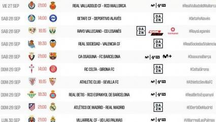 Estos son los horarios de la 8ª jornada en Primera