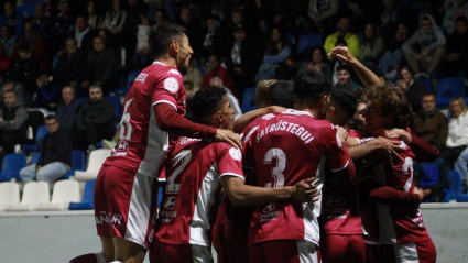 Celebración de uno de los goles de la Cultural en Salamanca ante Unionistas