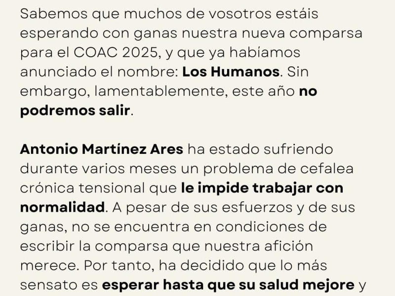 Martínez Ares no estará en el COAC 2025