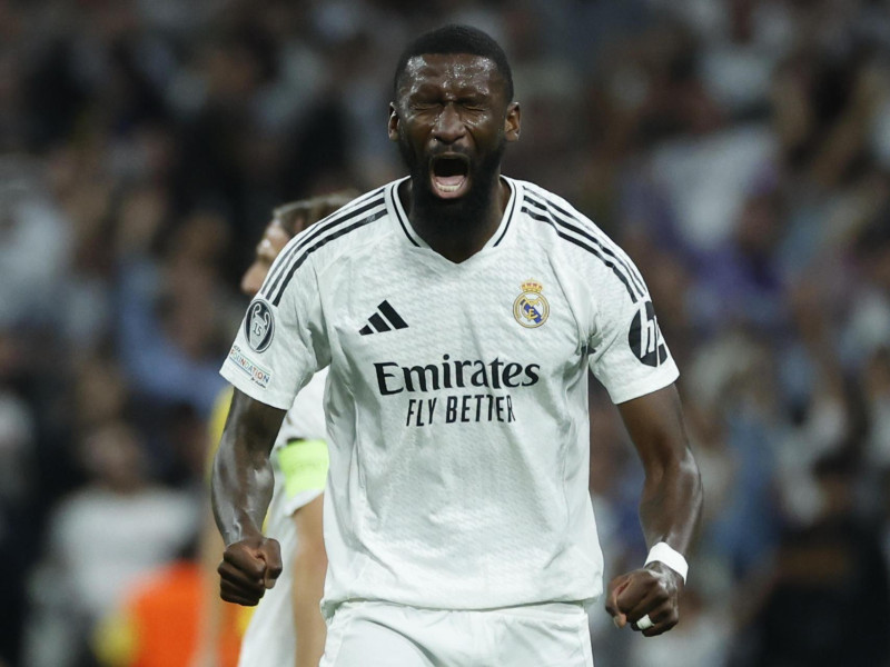 Rüdiger celebra el 1-2 del Real Madrid contra el Borussia Dortmund