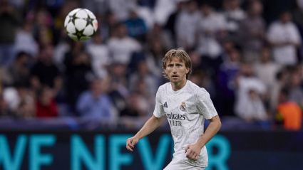 Luka Modric durante el calentamiento previo a un partido del Real Madrid.
