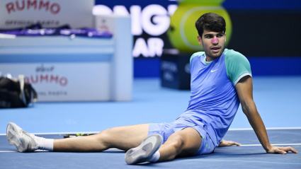 Carlos Alcaraz después de perder un punto en el Torneo de Maestros