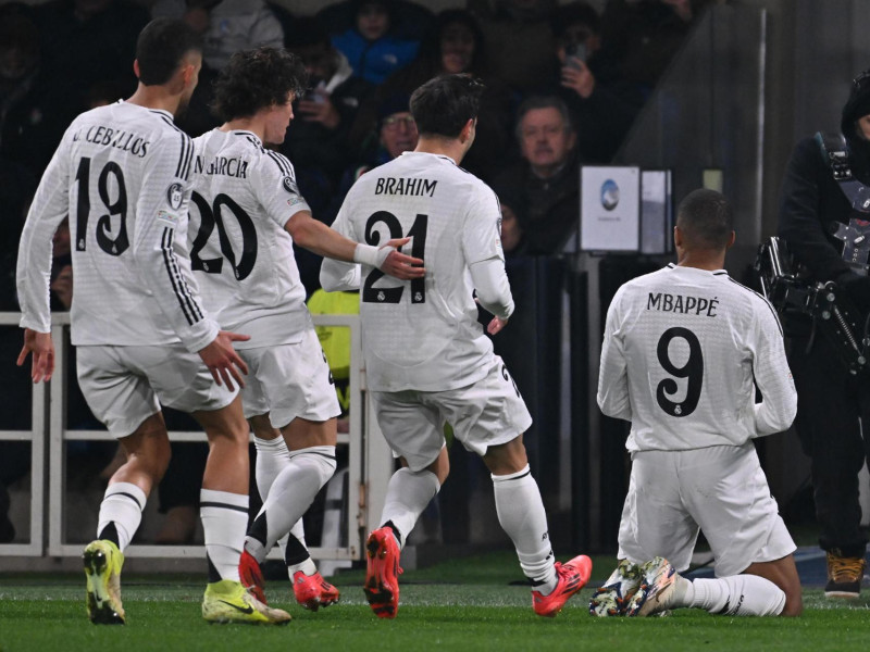 Mbappé celebra el gol del Real Madrid al Atalanta