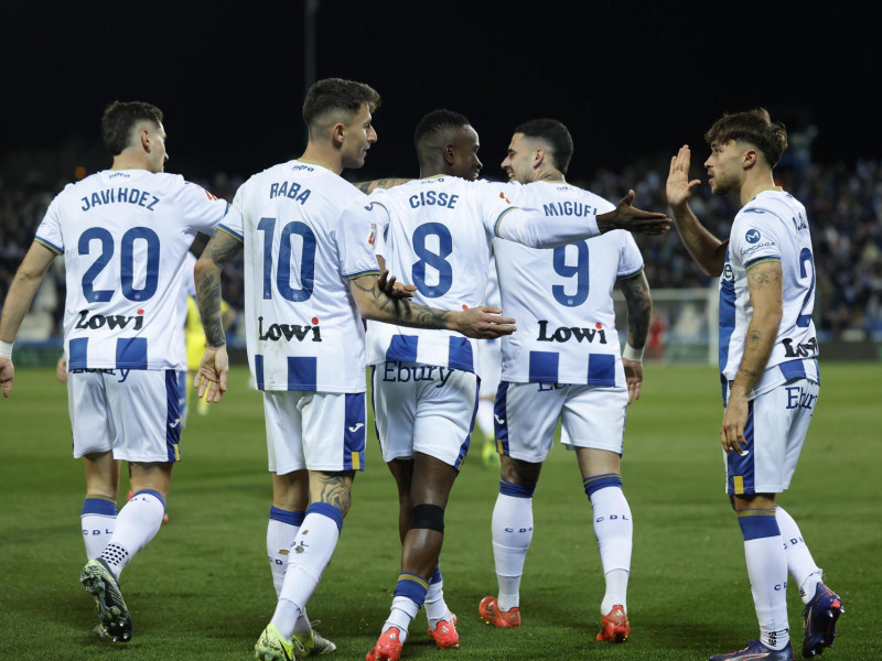 Los futbolistas del Leganés celebran el 2-1 contra el Villarreal.
