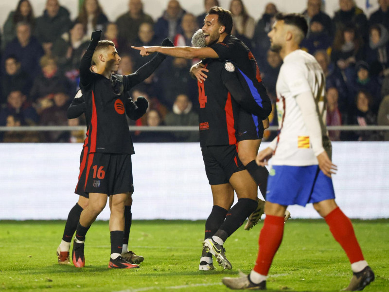 Eric García celebra el gol del Barcelona al Barbastro