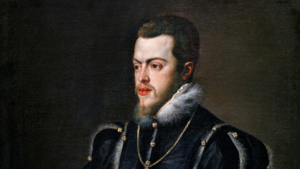 Felipe II (1527-1598). Retrato del rey Felipe II de España realizado por el taller de Tiziano (Tiziano Vecellio:1490-1576), óleo sobre lienzo, 1549-50