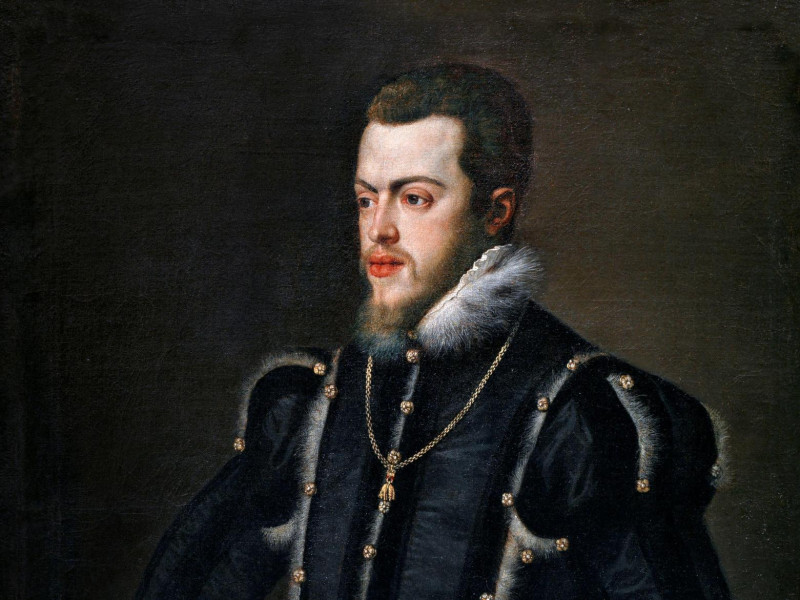 Felipe II (1527-1598). Retrato del rey Felipe II de España realizado por el taller de Tiziano (Tiziano Vecellio:1490-1576), óleo sobre lienzo, 1549-50