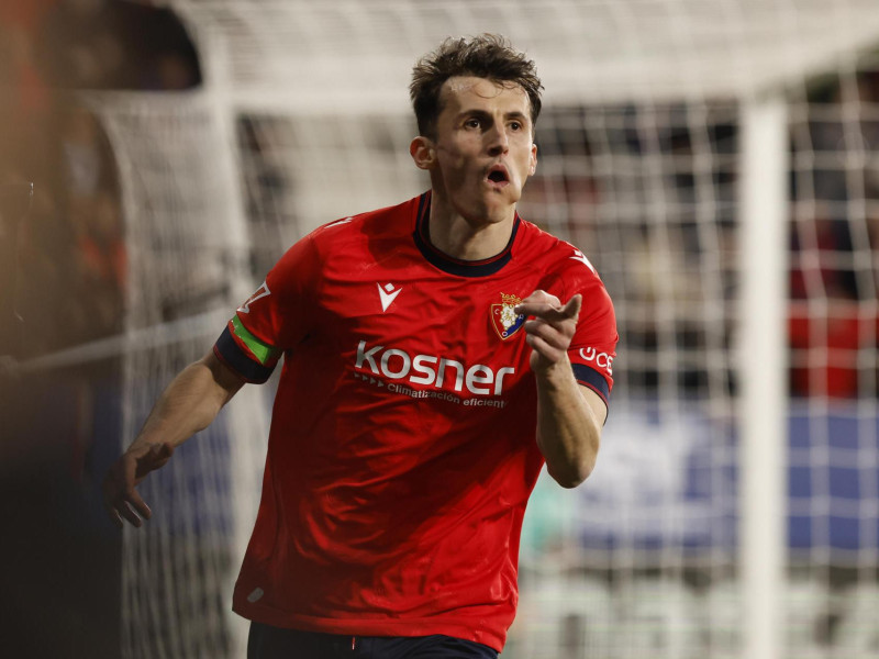 Budimir celebra el 1-0 de Osasuna contra la Real Sociedad.
