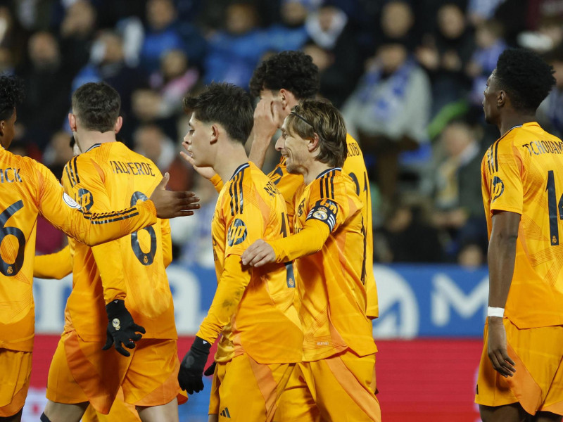 Los jugadores del Real Madrid celebran el 0-1 contra el Leganés.