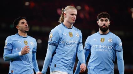 Erling Haaland celebra un gol en un partido del Manchester City.