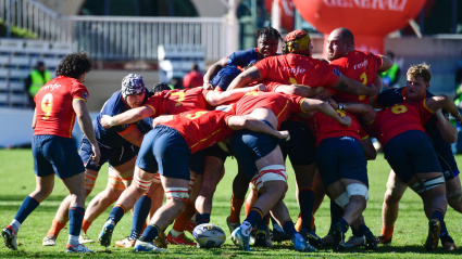 Un momento del partido España-Países Bajos de clasificación para el Mundial de Australia de Rugby 2027