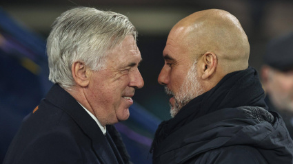 Ancelotti y Pep Guardiola, en el Manchester City - Real Madrid