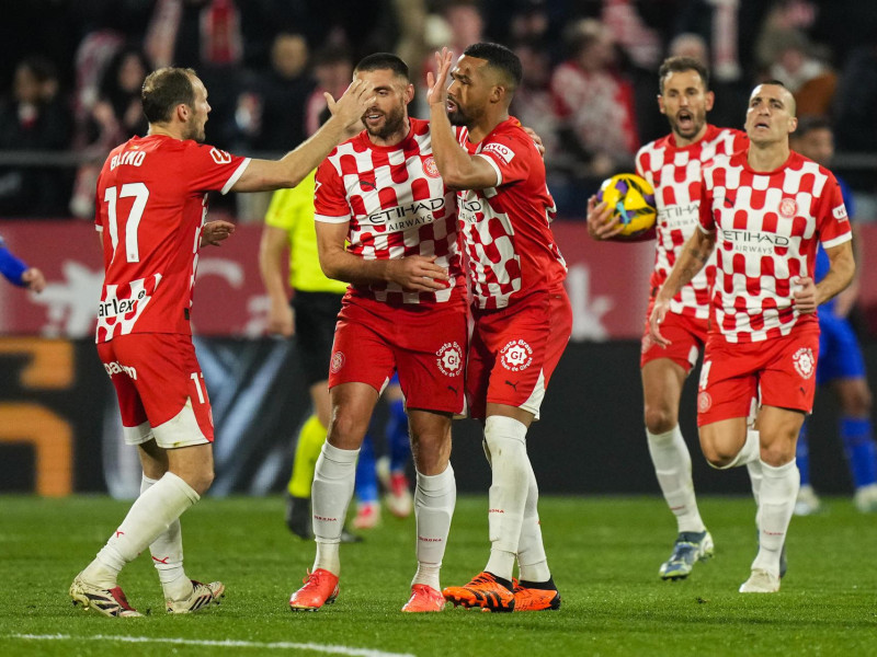 Yangel Herrera celebra el 1-1 del Girona contra el Getafe.