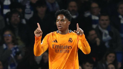 Endrick celebra el 0-1 del Real Madrid contra la Real Sociedad.900/Cordon Press
