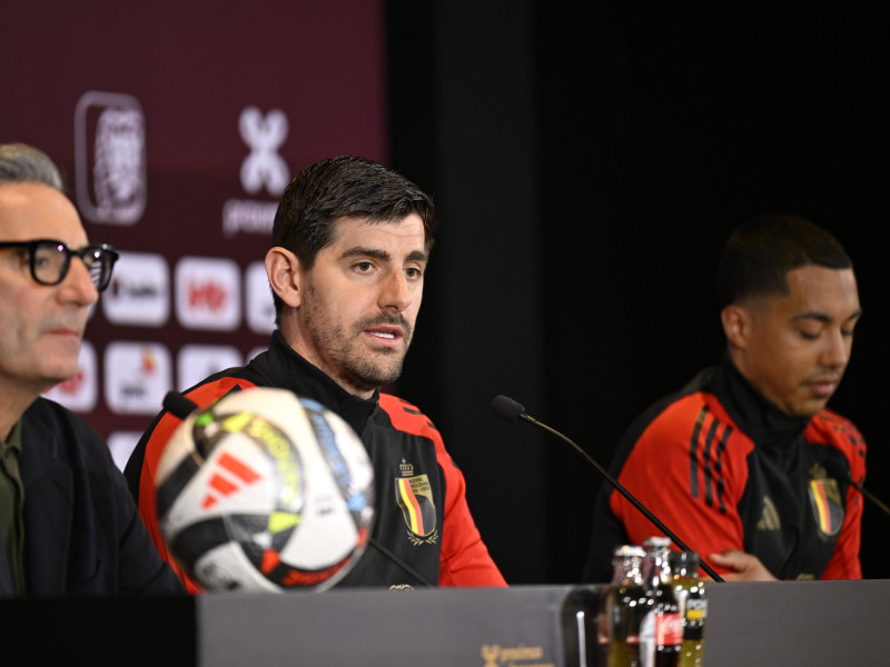 Thibaut Courtois, en rueda de prensa con la selección de Bélgica