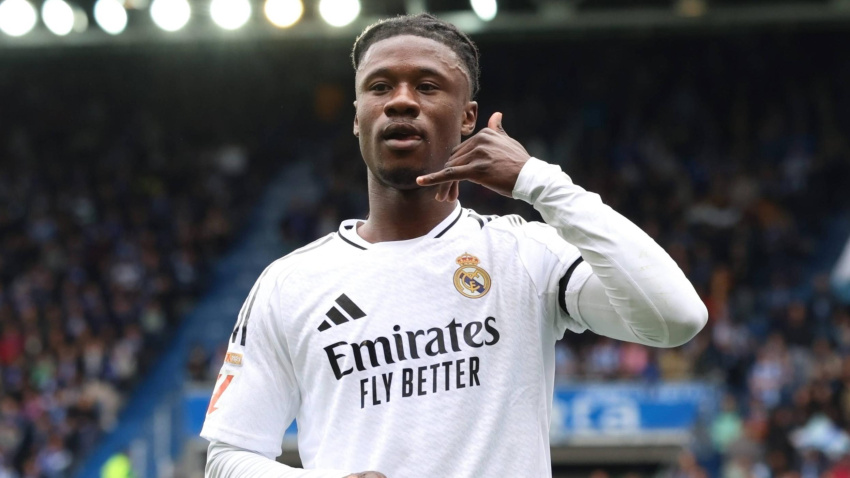 Camavinga celebra el gol de la victoria del Real Madrid contra el Alavés