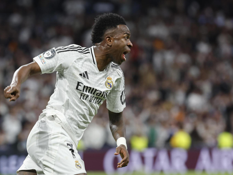 Vinicius celebra el 1-1 del Real Madrid contra el Arsenal