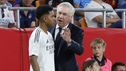 Ancelotti y Rodrygo, durante la final de la Copa del Rey