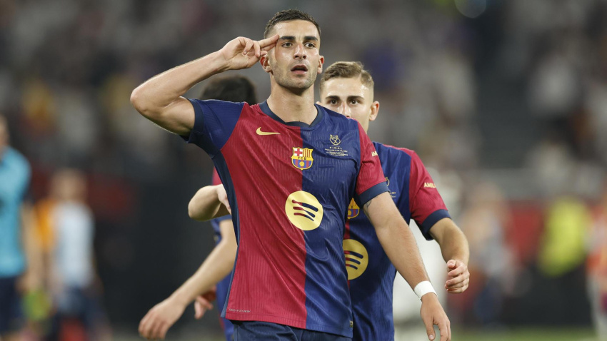 Ferran Torres celebra el 2-2, segundo gol del Barcelona, contra el Real Madrid
