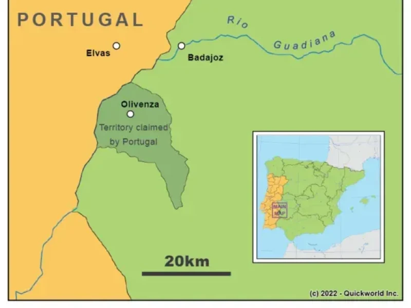 Situación de Olivenza en la frontera de España con Portugal
