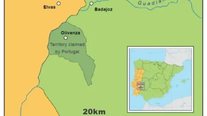 Situación de Olivenza en la frontera de España con Portugal