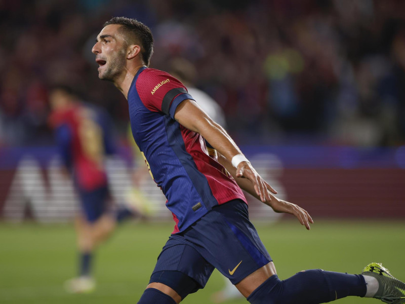 Ferran Torres celebra el 2-2 del Barcelona contra el Inter