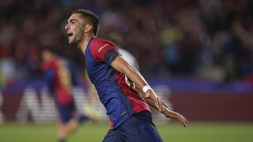Ferran Torres celebra el 2-2 del Barcelona contra el Inter