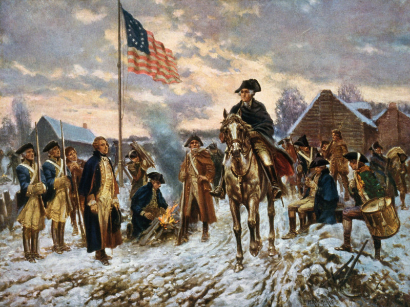 Grabado de George Washington durante la Guerra de Independencia de Estados Unidos