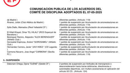 Competición ha sancionado con tres partidos al capitán del Getafe.
