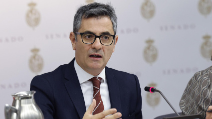 El ministro de Presidencia, Justicia y Relaciones con las Cortes, Félix Bolaños, durante su comparecencia ante la Comisión de Justicia del Senado