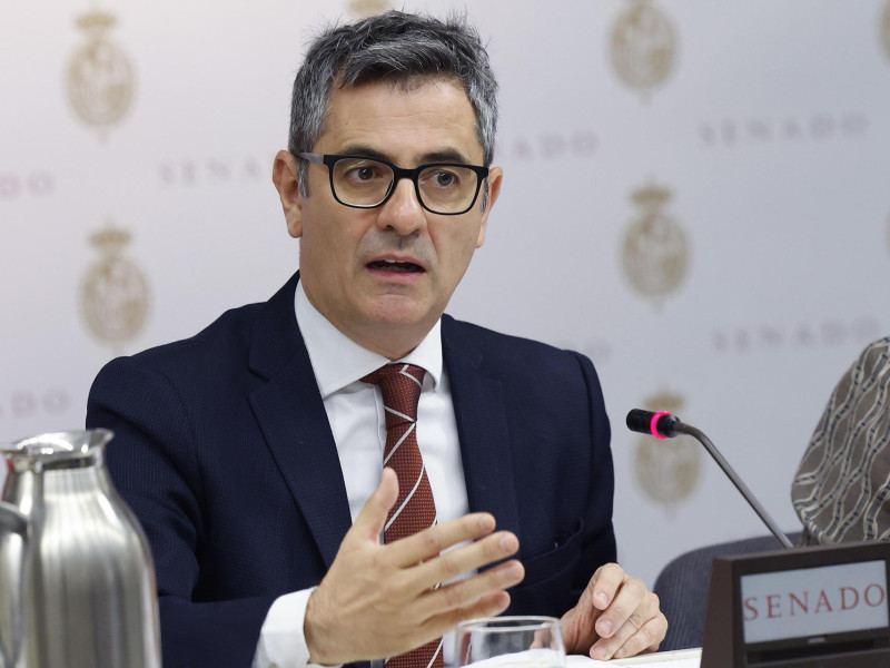 El ministro de Presidencia, Justicia y Relaciones con las Cortes, Félix Bolaños, durante su comparecencia ante la Comisión de Justicia del Senado
