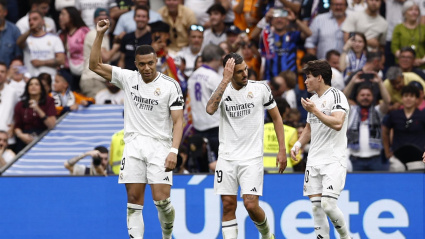 Mbappé celebra su gol, en el Real Madrid - Real Sociedad
