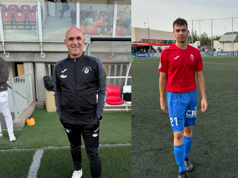 Paco Jurado, entrenador del Pulpileño y José Sánchez, defensa del Santomera.