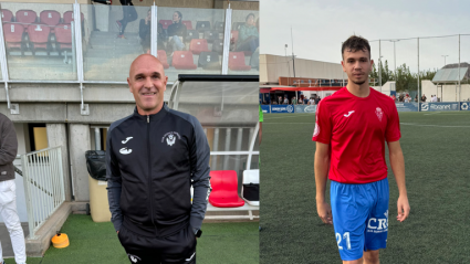 Paco Jurado, entrenador del Pulpileño y José Sánchez, defensa del Santomera.