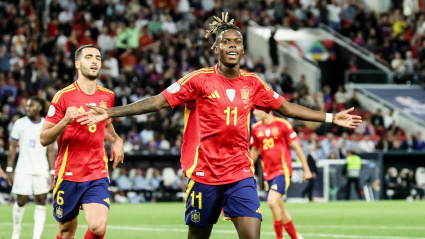 Nico Williams celebra el 1-0 de España contra Francia