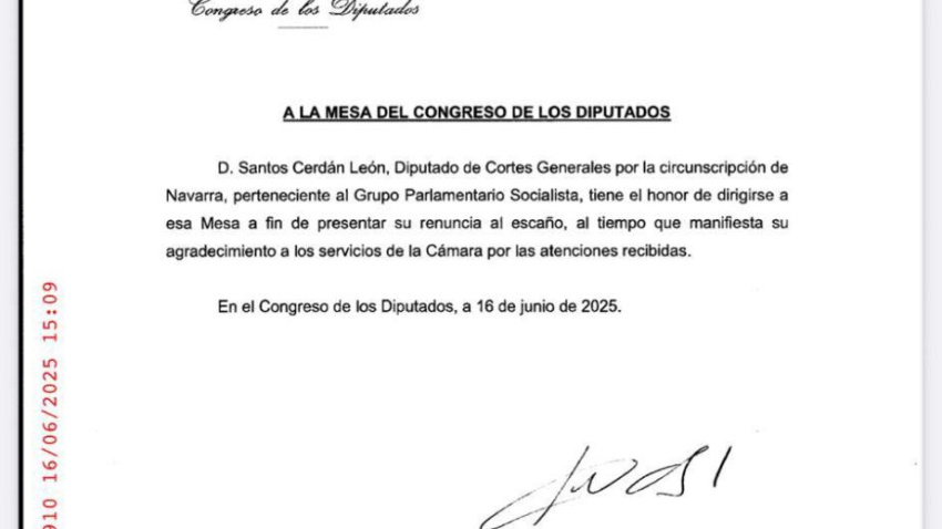 Renuncia de Santos Cerdán a su escaño en el Congreso de los Diputados
