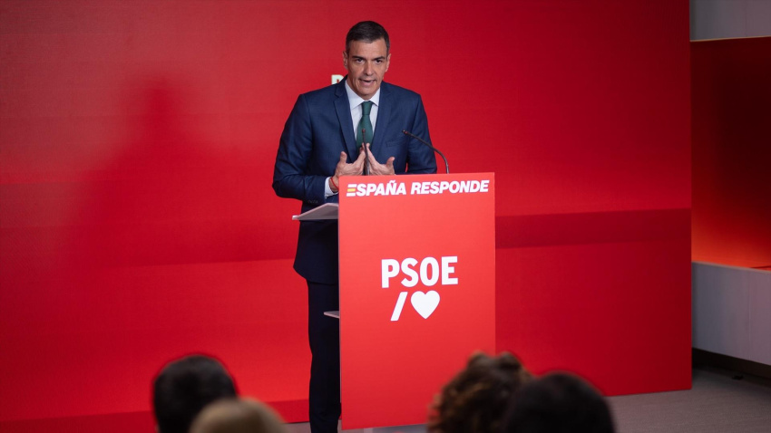 Pedro Sánchez en su comparecencia en Ferraz tras la reunión de la Ejecutiva Federal del PSOE