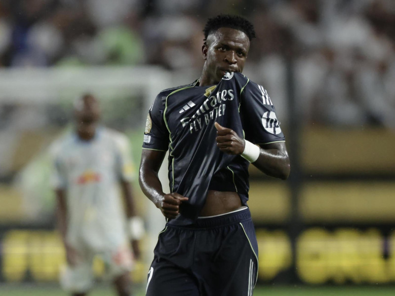 Vinicius celebra el 0-1 del Real Madrid contra el Salzburgo