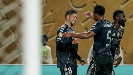 Valverde celebra el 0-2 del Real Madrid contra el Salzburgo