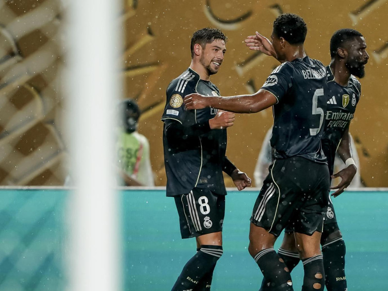 Valverde celebra el 0-2 del Real Madrid contra el Salzburgo