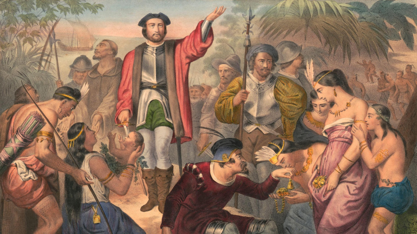 Desembarco de Cristóbal Colón en la isla de San Salvador el 12 de octubre de 1492, posteriormente llamada isla Watling