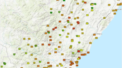 Temperaturas nocturnas registradas en la red de estaciones meteorológicas de la Asociación Valenciana de Aficionados a la Meteorología, Avamet