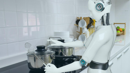 Un robot con inteligencia artificial cocinando