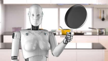 Un chef robot en una cocina