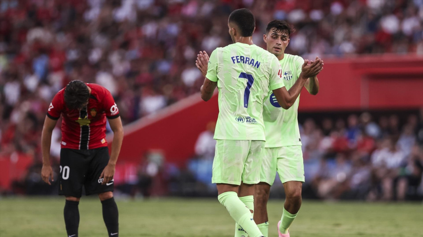 Ferran Torres del FC Barcelona celebra un gol durante la liga española, La Liga EA Sports, partido de fútbol disputado entre el RCD Mallorca y el FC Barcelona en el Estadio Son Moix
