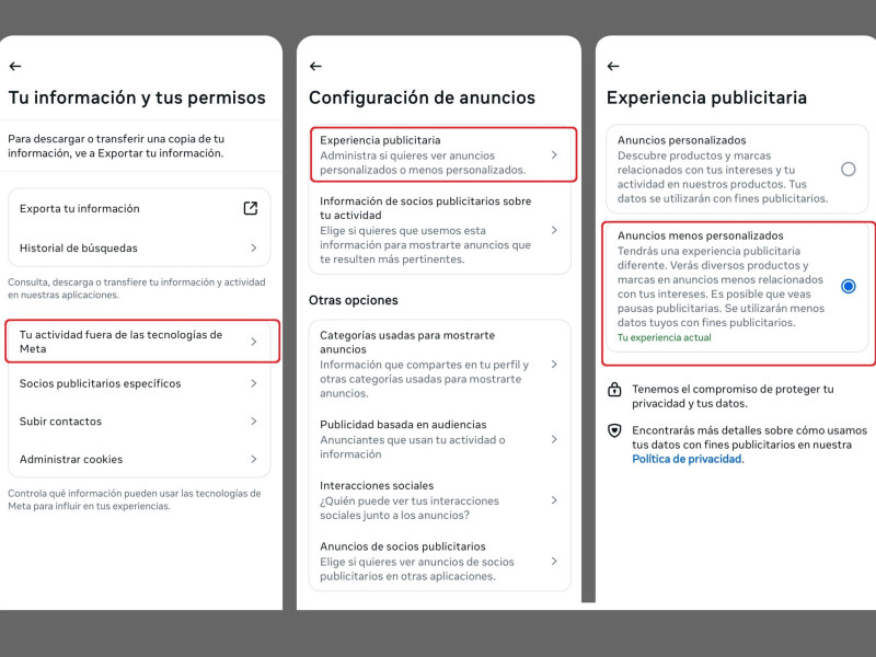 Captura de pantalla de la Configuración del Centro de Cuentas de Meta.