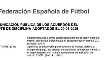 La RFEF ha castigado al lateral izquierdo de Osasuna con dos partidos de sanción.