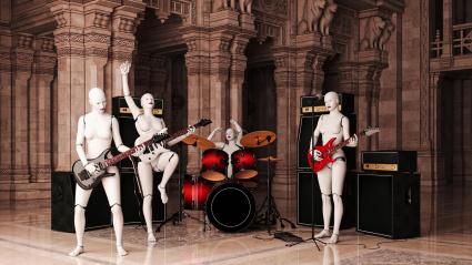 Mujeres robot tocando música