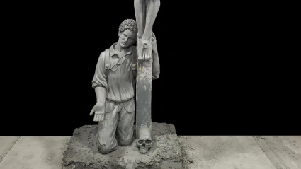 La escultura, aún sin finalizar, del escultor canadiense en el que aparece el beato Carlo Acutis junto a la cruz del Señor