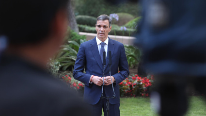 El presidente del Gobierno, Pedro Sánchez, ofrece una rueda de prensa, tras un despacho con El Rey Felipe VI, en el ?Palacio de Marivent, a 29 de julio de 2025, en Palma de Mallorca, Islas Baleares (España).Isaac Buj / Europa Press29 JULIO 2025;REY;DESPACHO;PRESIDENTE;GOBIERNO;FELIPE;REY FELIPE;MARIVENT;PALACIO;MALLORCA;COMPARECENCIA;ATENCIÓN A LOS MEDIOS;29/7/2025